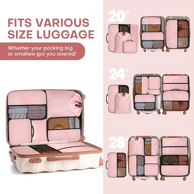 SDGFUI 8 PCS Compression Packing Cubes for Travel Women, Compression Bags Organizer for Luggage Space Saving Travel Essential