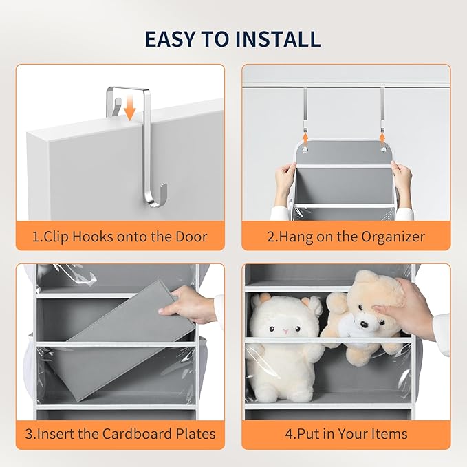 Yecaye 5-Tier Over the Door Organizer Hanging, Toy Stuffed Animal Storage, Behind the Door Storage with 5 Clear View Windows 