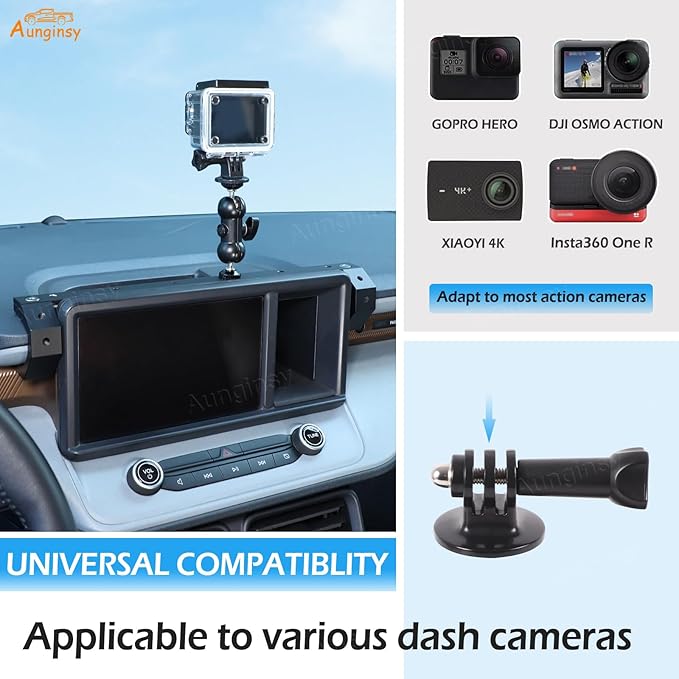 Aunginsy Dash Cam Mount Holder Compatible with Ford Maverick 2022-2024, Dashboard 8-inch Navigation Screen Upper Panel Fixed Clip Car Cameras Bracket for Go pro/Action Camera Video Record Accessories