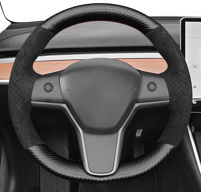 MEWANT Hand Stitched Steering Wheel Cover for Tesla Model 3 2017-2023 / Model Y 2020-2023 for Tesla Model 3/Y Accessories(3D Style)
