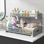 1 Pack 19IN Depth Under Sink Storage Organizer, Large 2-Tier Elegant Mesh Pull Out Shelf for Kitchen and Bathroom Cabinet Org