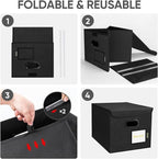 BALEINE File Organizer Box with Lid, Collapsible File Folder Organizer with Plastic Slide, Hanging File Folder Box for Office