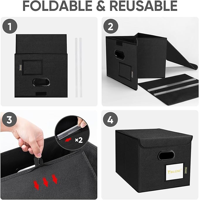 BALEINE File Organizer Box with Lid, Collapsible File Folder Organizer with Plastic Slide, Hanging File Folder Box for Office