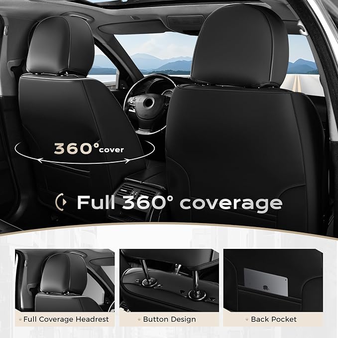 Coverado Seat Covers, Car Seat Covers Full Set, Leather Seat Covers for Cars, Car Seat Protector, Black Car Seat Covers Front