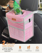 Car Trash Can with Lid, Cute Leakproof Car Trash Garbage Bag Hanging Vehicle Trash Bin Small Portable Automotive Garbage Cans Organizer for Back/Front Seat/Console(Trapezoid,Pink Print)