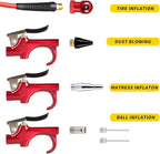 Hromee 16 Pieces Air Compressor Accessory Kit with 1/4 Inch Recoil Poly Air Hose, Blow Gun and Fittings Inflation Kit with Needles, Ball Chuck and Tire Pressure Gauge