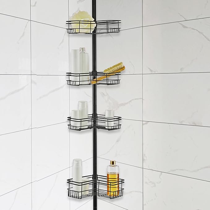 Utopia Alley Rust-Resistant Shower Tension Pole Caddy, 4 Shelves (Matt Black)