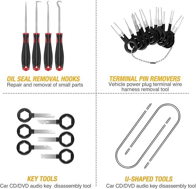 GOOACC 40Pcs Trim Removal Tool,Auto Terminal Removal Key Tool,Auto Clip Pliers Stereo Removal Tools,Car Upholstery Repair Rem