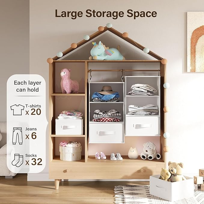 Pipishell 6-Shelf Hanging Closet Organizer with 2 Separable 3-Tier Shelves, 3 Drawers & Side Pockets Closet Organizers and St