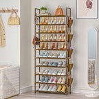 LUKYTOWER Tall Shoe Rack - 10 Tier Organizer for Closet, 30-35 Pairs, Large Capacity with 5 Hooks and Side Pocket, Sturdy Met