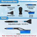 Acostop Snow Brush & Ice Scraper for Car Windshield with Glove - 16.5"-23" Extendable Snow Scraper Long Handle Brush Warm Glove Kit for Remove Quickly Automotive/Cars/Trucks/SUVs