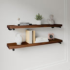 Industrial Pipe Wall Wood Shelves,Real Wooden Shelves 36" inch Long Walnut Color with 1.2 inches Thick Modern Floating Shevle