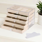 Hyber&Cara Luxury Acrylic Jewelry Box Organizer - 5 Drawers Velvet Lined Clear Stackable Storage for Earrings Necklaces Rings