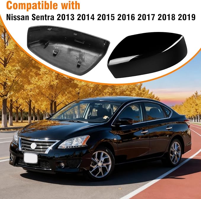 Moonlinks Compatible with Nissan Sentra 2013 2014 2015 2016 2017 2018 2019 Side Mirror Cover Replacement,Glossy Black Left Driver&Right Passenger Side Door Rearview Side Mirror Cap WITHOUT Turn Signal