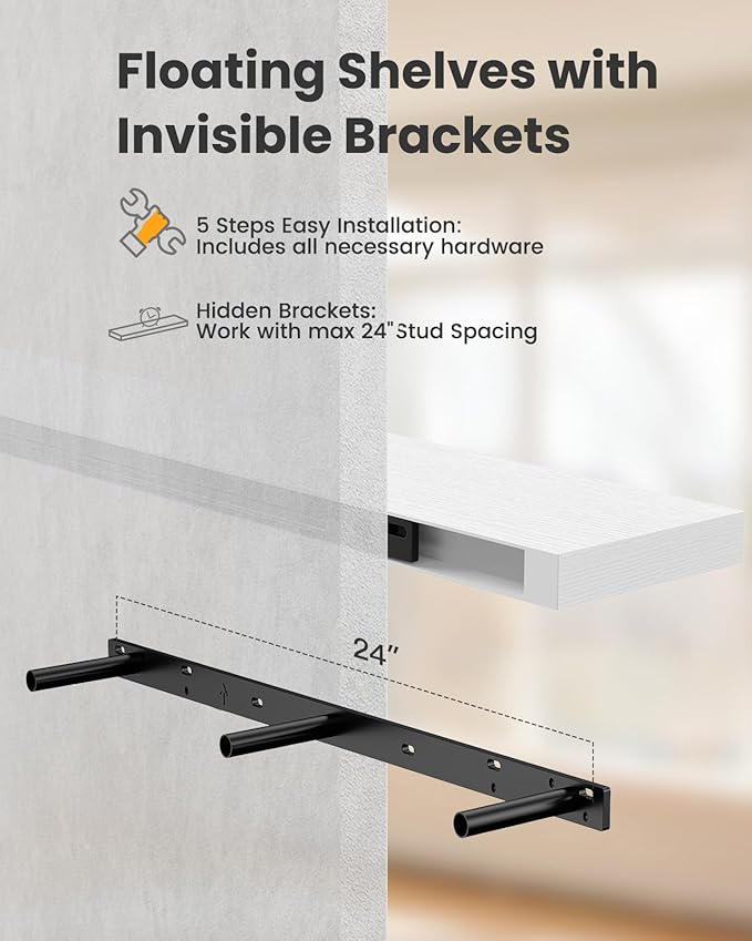 AMADA HOMEFURNISHING Floating Shelves, 47″ Large Wall Mounted Shelves for Bathroom, Bedroom, Living Room, Kitchen, Office, Ha