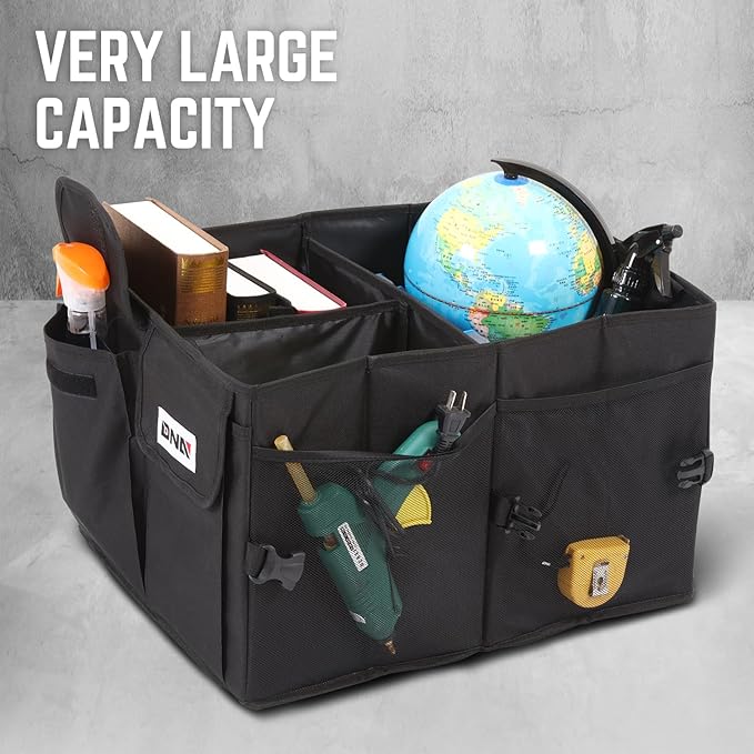 DNA Motoring Trunk Organizer for Car, 60L Large Capacity Foldable Trunk Organizer, Multi Compartment Car Trunk Organizer