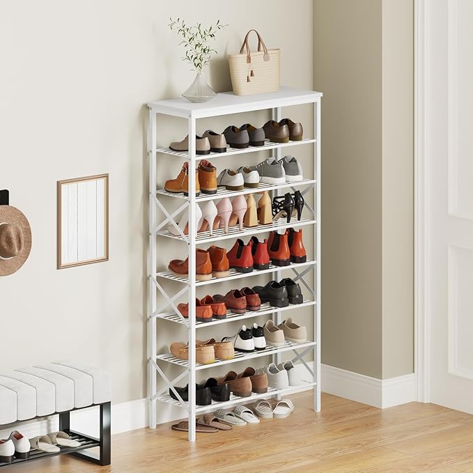 YATINEY 8 Tier Shoe Rack, Shoe Storage Organizer, Large Capacity Shoe Shelf Holds 32 Pairs of Shoes, Sturdy and Stable, for E