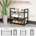 3-Tier Expandable Shoe Rack, Adjustable Shoe Shelf Storage Organizer Heavy Duty Metal Free Standing Shoe Rack for Entryway Cl