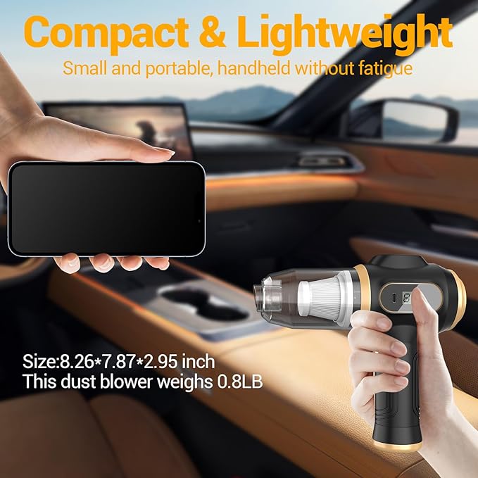 Portable Car Vacuum Cordless Mini Handheld Vacuums Cleaner Rechargeable with LCD Display and Multi-Nozzles, High Power Hand h