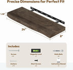 Vivelove Live Edge Floating Shelves 24 inch, Solid Elm Wood Wall Display Shelf with Invisible Bracket for Living Room Bedroom