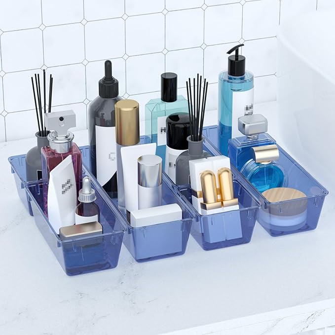 WOWBOX 12 Pack Clear Drawer Organizer Set, Acrylic Drawer Storage Trays, Storage Bins for Makeup, Cosmetics, Jewelries, Utens