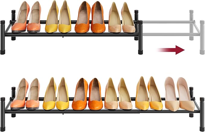 Tajsoon Expandable Shoe Rack for Closet 1 Tier, 28“-41“Adjustable & Stackable Shoe Shelf Storage, Metal Shoe Rack Organizer f