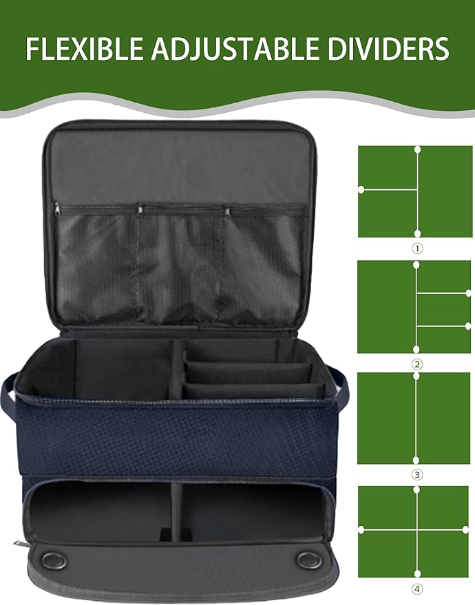 CAMPLAND 2 Layer Golf Trunk Organizer, Waterproof Car Locker for 2 Pair Shoes, Durable Storage for Balls, Tees, Clothes,