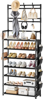 Shoe Rack 7 Tier Shoe Organizer Storage 21-28 Pairs Closet Shoes Rack for Front Door Entrance Shoe Rack Organizer with Hooks 