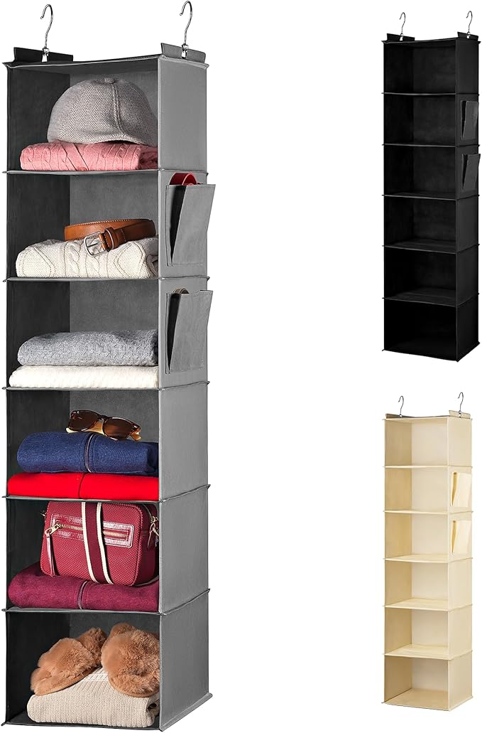 Handy Laundry Hanging Closet Organizer - 6 Shelf Storage for Clothes, Sweaters, Shoes & Accessories - Space-Saving Wardrobe S