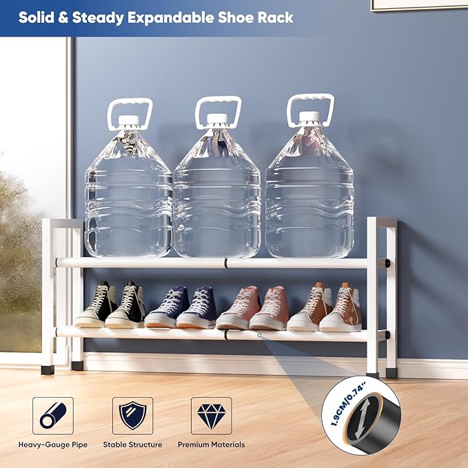 Abiglifty 2-Tier Expandable Shoe Rack,17"-33" Adjustable Shoe Rack for Closet,Metal Shoes Shelves for Front Door Entrance, Ga