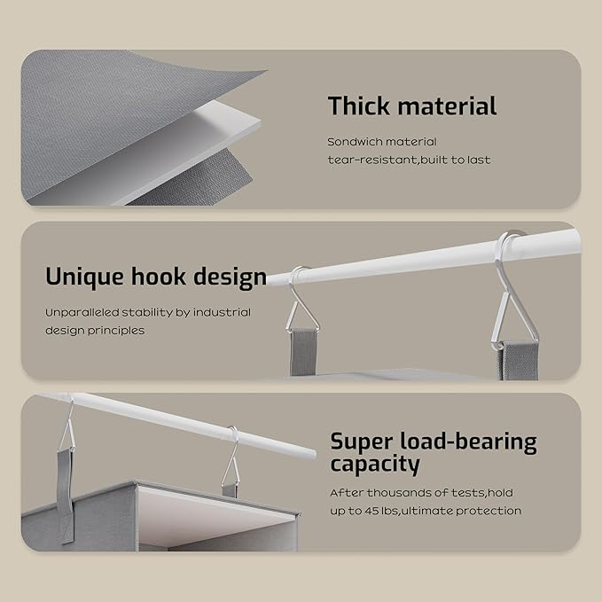 Vailando 6-Tier Hanging Shelves for Closet, Two 3-Shelf Hanging Closet Organizer w/ 4 Side Pockets and 3 Drawers, Combinable 