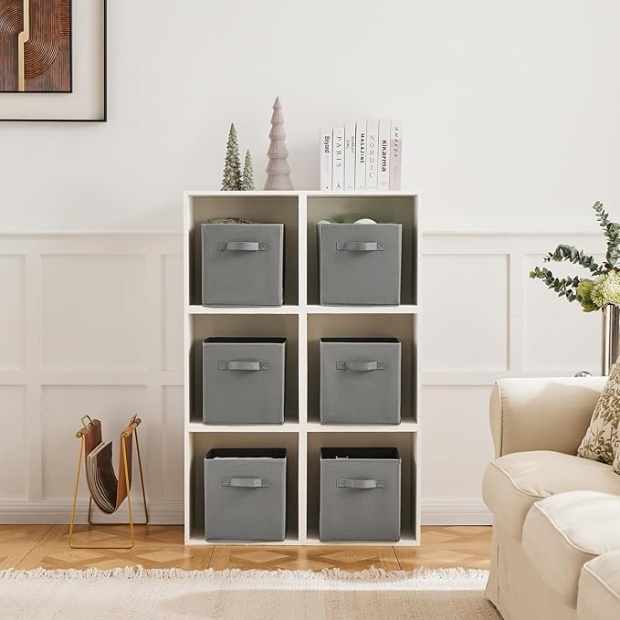 MAX Houser 6 Pack Foldable Fabric Storage Bins with Handles - Ideal for Closet Organization, Bedroom and Nursery (Grey, 10.5"