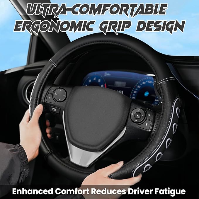 Ventilated Heart-Shaped Steering Wheel Cover with Anti-Slip Leather Grip. Compatible with Ford, Toyota, Honda, Nissan, and Ch