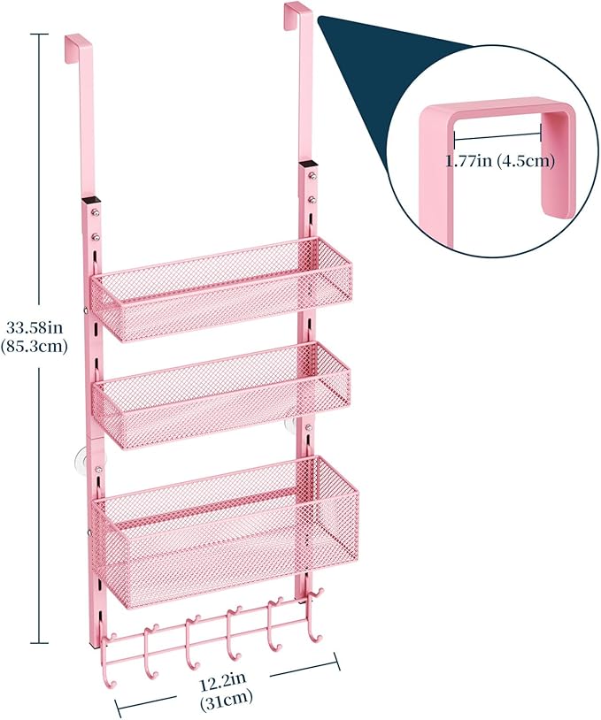 Consumest Over The Door Hooks Organizer - 4 Tier Door Coat Rack with 3 Baskets and 12 Hooks, Stainless Steel Towel Hanger for