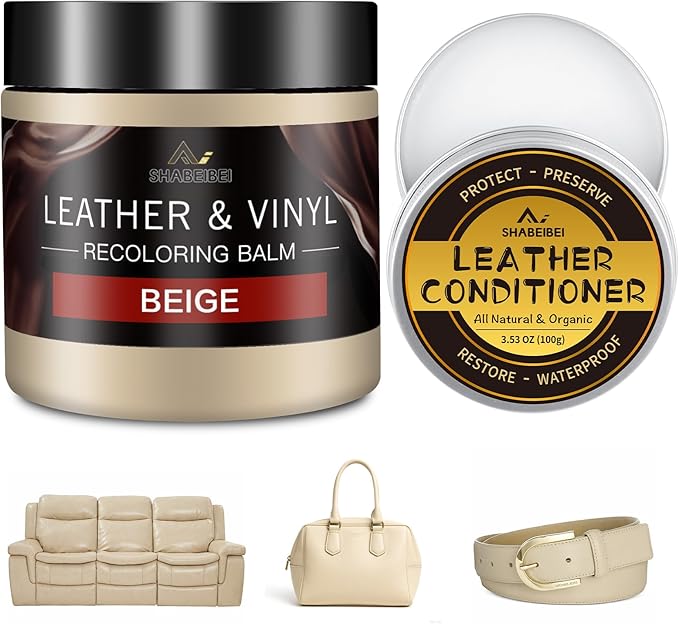 Leather Recoloring Balm with 100ml Mink Oil, Beige Leather Repair Kit and Scratch Remover for Furniture, Car Seats, Sofas, Dy
