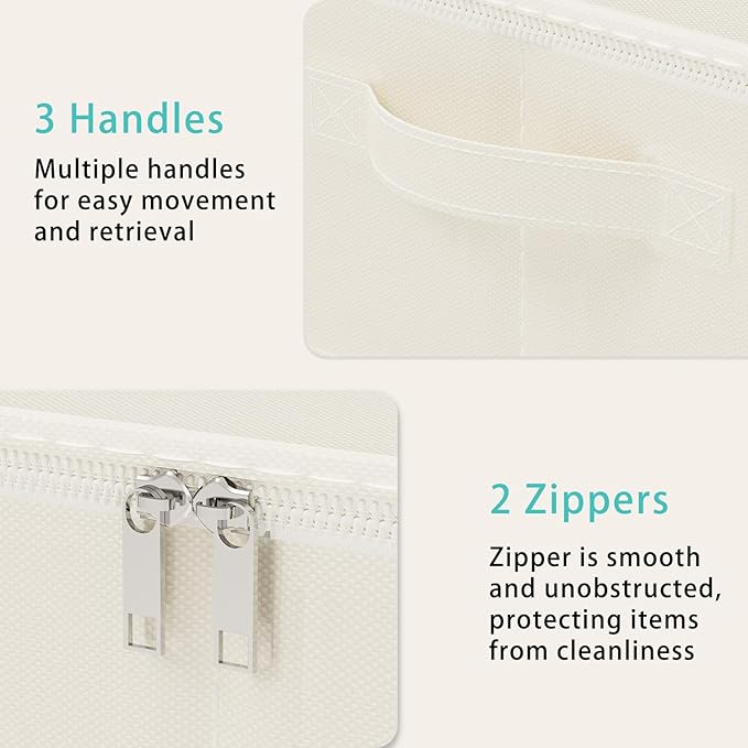 Under Bed Storage Bins, Closet Containers Organizers, Foldable Basket with Zippered, for Blankets, Clothes, Comforters, 4 Pac