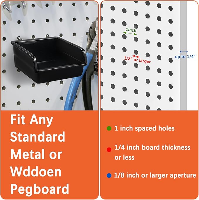 20 Pack Pegboard Bins With Metal Hooks, Black Pegboard Storage Bins, Pegboard Containers For Peg Board Organizing Accessories