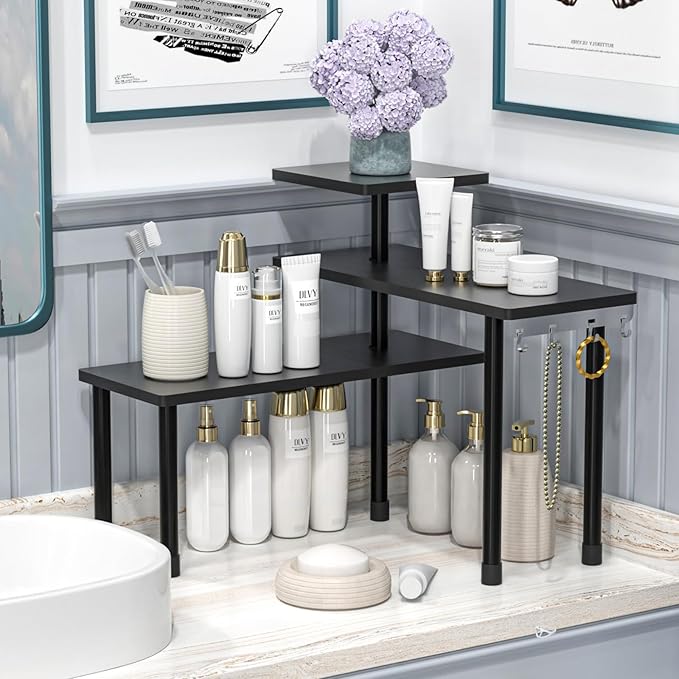 JayRex Countertop Corner Shelf, 3 Tier Shelf Moveable Organizer for Bathroom Counter, Make Up, Dresser Table, Desktop Shelf (