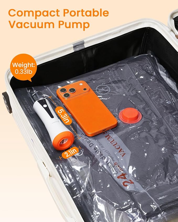Vacuum Seal Bags for Clothing Travel with Rechargeable Cordless Pump, 15 Pack Compression Space Saver Bags for Packing, Lugga