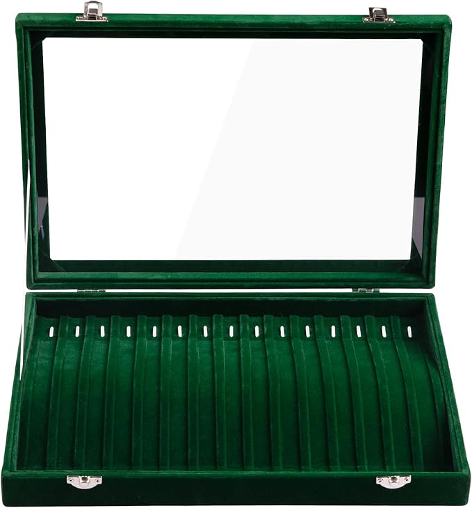Frebeauty 15 Hooks Necklace Tray Velvet Neckalce Organizer with Clear Lid Lockable Necklace Holder Box Jewelry Organizer for 