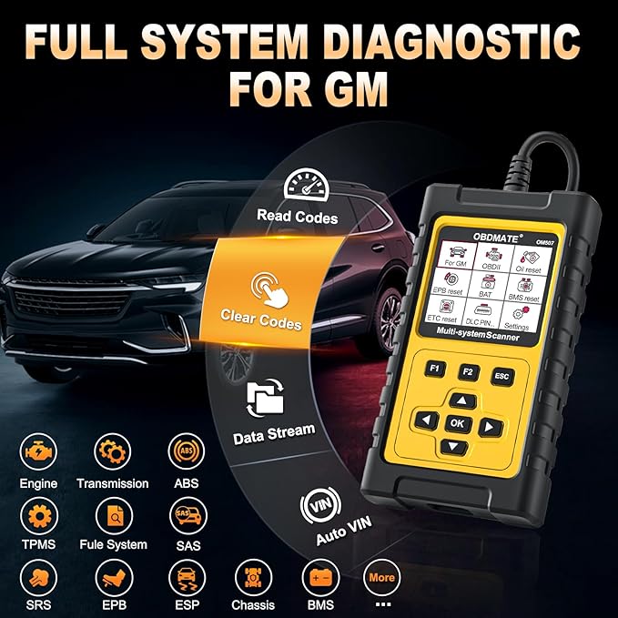 OBD2 Scanner Diagnostic Tool for GMC/Buick/Chevrolet/Cadillac, OM507 All Systems Diagnostic with 12 Resets
