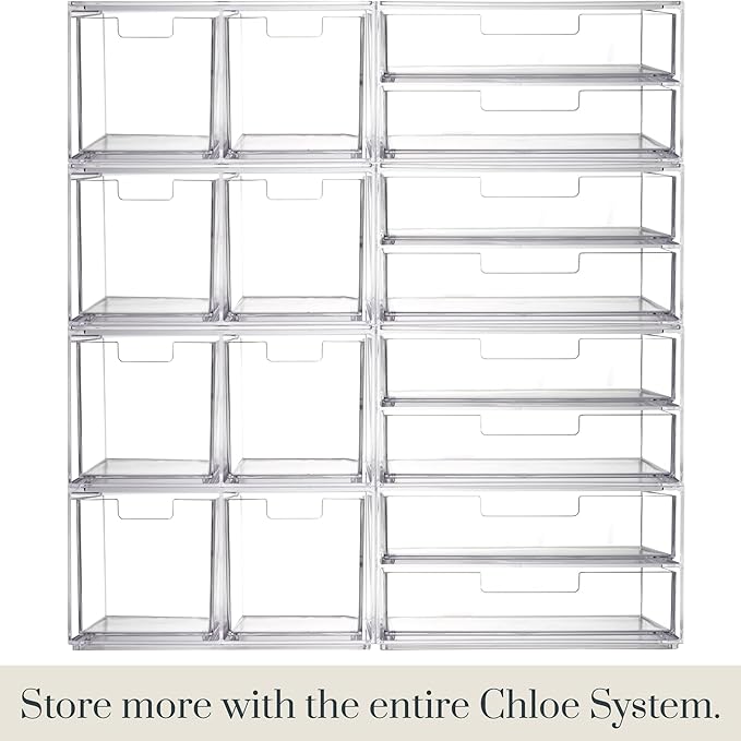 STORi Chloe Stackable Makeup Holder & Drawer Organizer Set, Clear, BPA-Free Plastic, Made in USA, Organize Brushes, Cosmetics