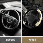 Road Comforts Leather Steering Wheel Cover - Made with PVC Leather - Anti-Slip, Universal Fit 14 1/2 inches to 15 inches - Mi