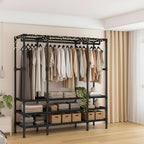 Portable Closet,Garment Rack,Heavy Duty Clothes Rack with Cover,Wardrobe Closet with 1 Hanging Rods, 2 Storage Shelves and 3 