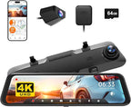 WOLFBOX 12" 4K Rear View Mirror Camera with 5.8GHz WiFi and Voice Control, Smart Mirror Dash Cam Front and Rear, Backup Camer
