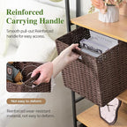 Woven Wicker Storage Baskets 4-Pack, 11x11 Handwoven Paper Rope Organizer Bins, Foldable Cube Storage Cubes with Built-in Han