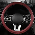 Cowhide Steering Wheel Cover Heat Resistant Anti-Slip Car Wheel Wrap Compatible with Most Makes and Models of Cars and Trucks with 14.5 to 15 Inch Steering Wheel(RED)