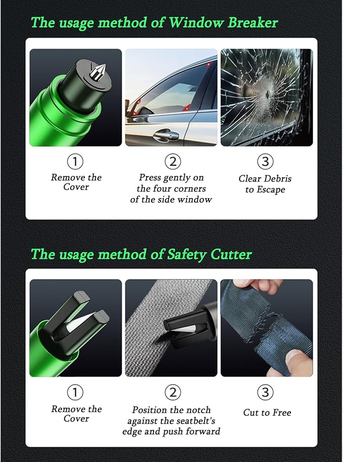 4PCS Flash Safe Life Hammer Car Escape Tool and Seatbelt Cutter, Multifunctional Personal Safety Tool, Safe Hammer Glass Brea