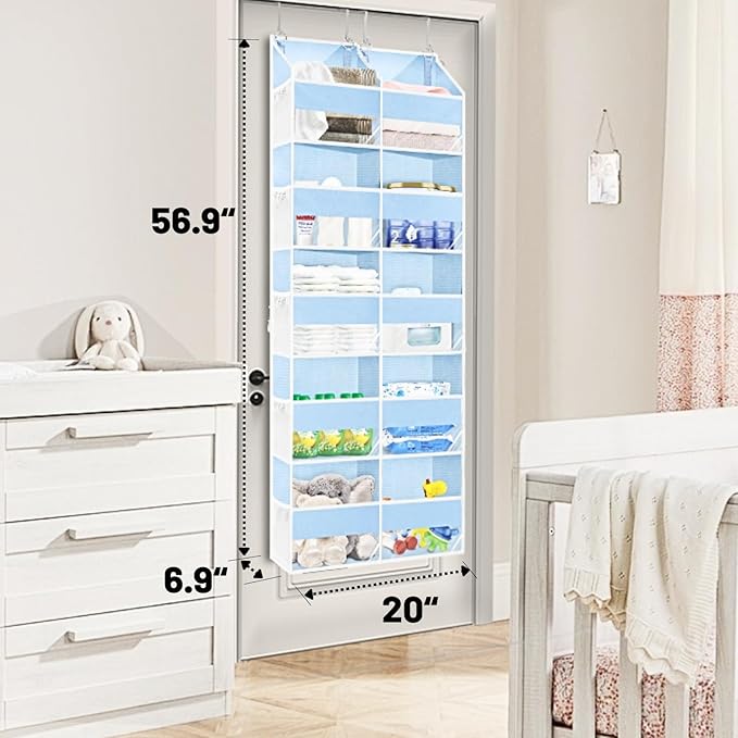 Blue Over the Door Organizer 5 Tiers, Extra Large Behind Door Storage of 10 Compartments, 80 lbs Weight Capacity Hanging Stor