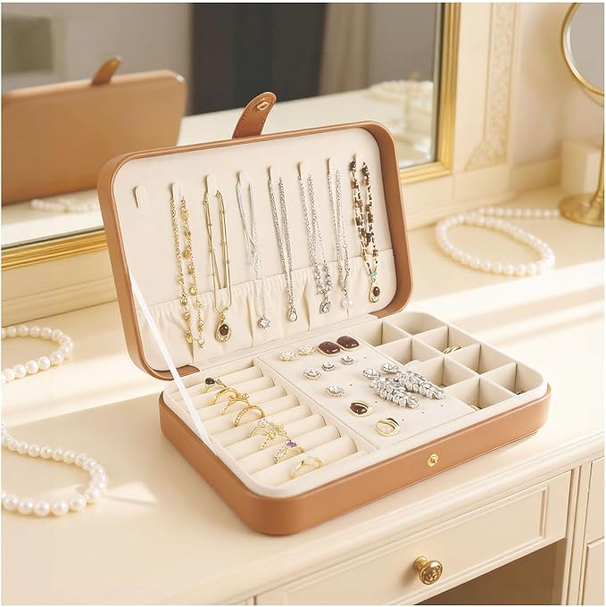 Luxury Small Travel Jewelry Box with Earring Compartments, Rectangle Jewellery Organizer Case for Women,Valentine's Day Gift 